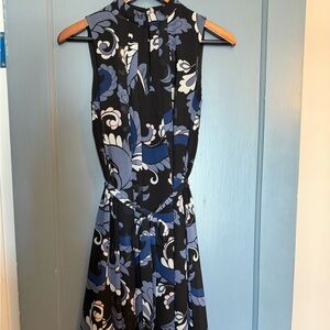 Ann Taylor Black and Blue Patterned Midi Dress